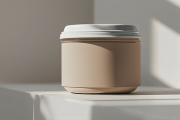 Elegant minimalist beverage cup with clean lines and soft lighting, perfect for modern branding and lifestyle concepts.