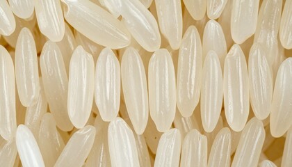 Close-up of uncooked white rice grains—elongated, translucent texture evokes nourishment, simplicity, and cultural staple in minimalist food symbolism composition.
