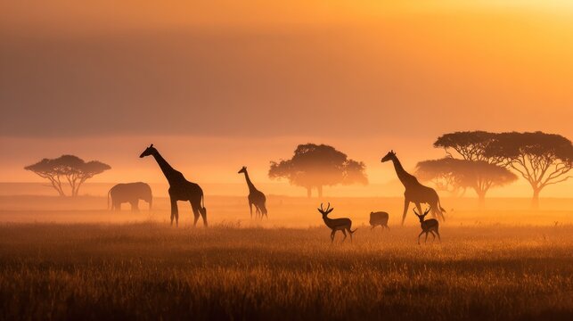 Majestic Giraffes at Sunset in an African Landscape
