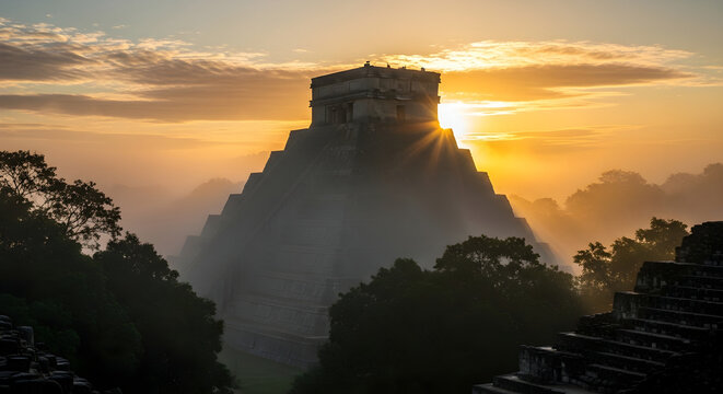 Chichen itza mayan ruins pyramid el castillo yucatan mexico sunrise travel tourism destination landmark