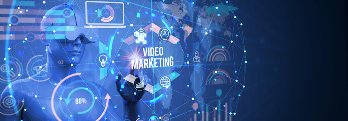 Video marketing and advertising concept on screen.  Business, Technology, Internet and network concept. 3d illustration