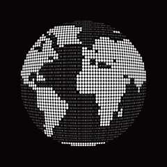 A digital world map made of circle dots, representing global connectivity and geography.