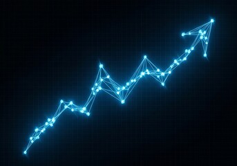 Glowing blue line graph showing upward trend on dark background, business concept