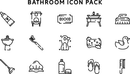 Bathroom Icon Pack Featuring Essential Hygiene and Cleaning Tools