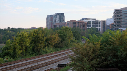  Railroad tracks leading into a city 
