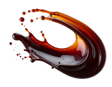 Abstract Soy Sauce Splash with Twisting Motion, Diagonal Composition, Transparent PNG