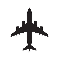 Top view passenger air plane silhouette icon vector flat illustration on white background.