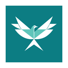Obraz premium Geometric abstract bird logo design in teal and white