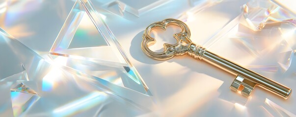 Futuristic metallic glass key with illuminated triangular symbols