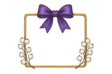 Frame artwork featuring purple bow knot and cotton plant details creating elegant border on transparent background