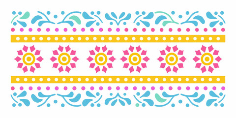 Colorful floral border design with repeating flower motifs and decorative elements