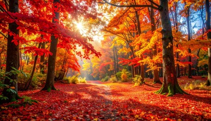 Fototapeta premium Autumn forest's fiery glow.