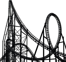 roller coaster, thrill ride, silhouette, black and white, vector, icon, graphic, loop, track, amusement park, structure, adrenaline, excitement, giant, steel, extreme, high, engineering, 