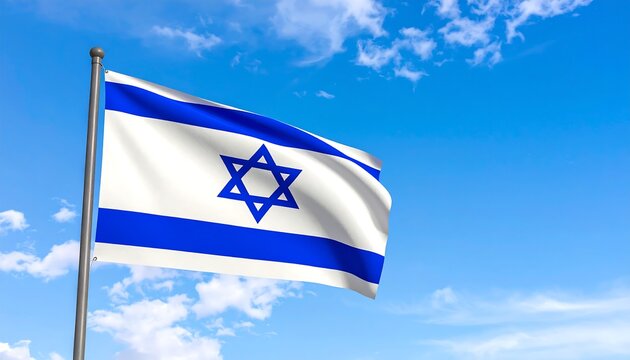 Israeli flag waving in blue sky