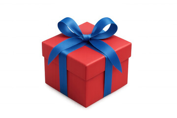 Obraz premium Red gift box with blue ribbon and bow, representing celebration, surprise, and special occasion on transparent background