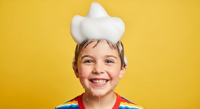 Joyful Boy with Foam Crown - A Portrait of Childhood Happiness.