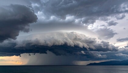 Imposing storm clouds over calm sea