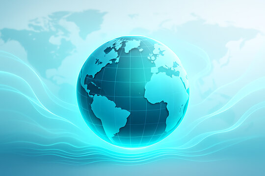 Abstract futuristic globe with glowing holographic waves and soft cyan luminous background