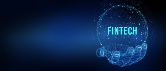 Fintech Financial technology Cryptocurrency investment and digital money. Business concept on virtual screen. 3d illustration