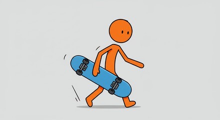 Cartoon figure walking with skateboard