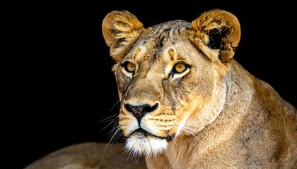 Fototapeta premium Majestic lioness portrait against black background