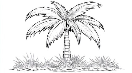 Obraz premium A simple black and white illustration of a palm tree with surrounding blades of grass