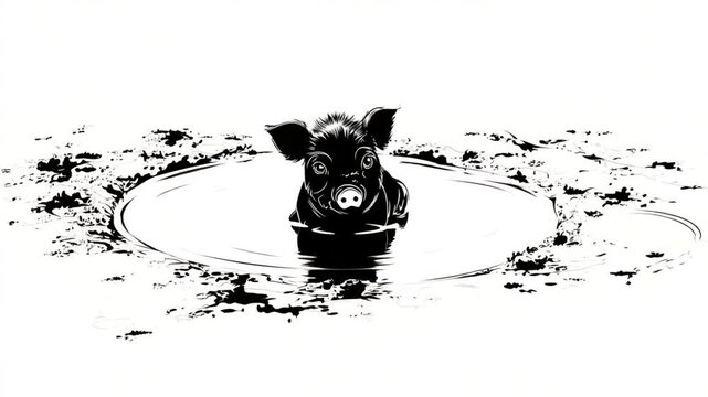 Piglet in puddle illustration
