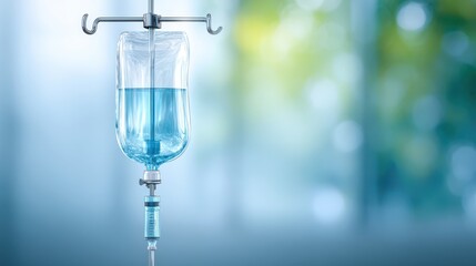 Medical IV Drip Bag with Clear Fluid in Hospital Setting