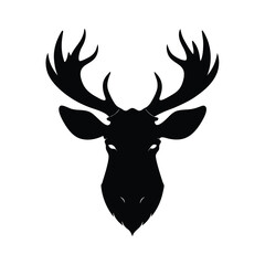 Striking black silhouette of a majestic moose head with impressive antlers perfect for wildlife and nature designs