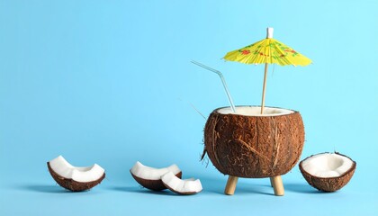 A cartoon coconut cocktail served