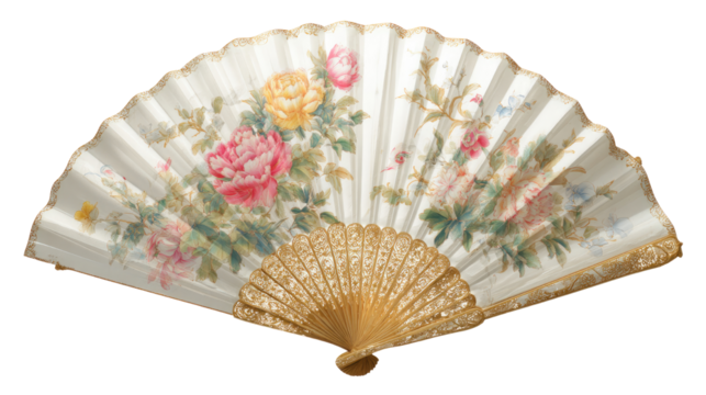 delicate floral folding fan on white background