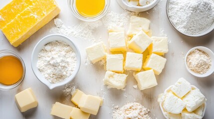 Ingredients for Baking: Butter, Flour and Various Cooking Essentials