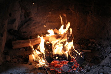 fire in the fireplace