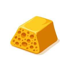 Golden Cheese Wedge With Holes, Swiss Style Cheese For Snacks, Appetizers, And Culinary Delights