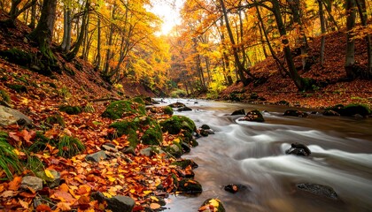 Autumn river forest vista