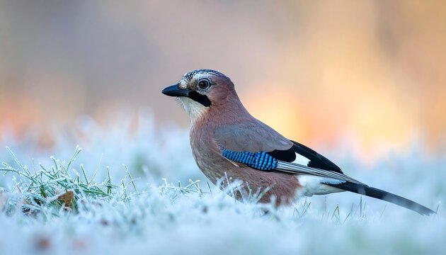 Jay in frosted grass