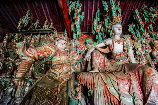 Painted Buddha statues at Shuanglin Temple in Pingyao County, Jinzhong City, Shanxi Province