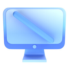 A stylized, light-blue computer monitor with an overlapping, diagonal light-blue stylus, rendered in a three-dimensional, minimalist design.