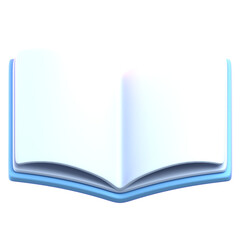 A 3D rendering of an open book, showcasing soft light blue tones and a smooth, almost pastel appearance.