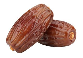Illustration of two sweet, brown medjool dates with wrinkled skin isolated on a transparent background on transparent background