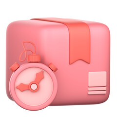 Fototapeta premium A pink package with a stopwatch icon, symbolizing timely delivery.