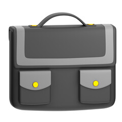 A stylized, gray and black briefcase, with yellow accents, sits against a black backdrop.