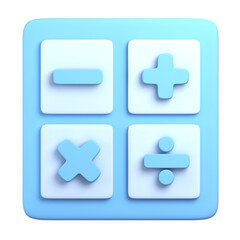 Obraz premium A light-blue, 3D rendering of a calculator icon with mathematical symbols.