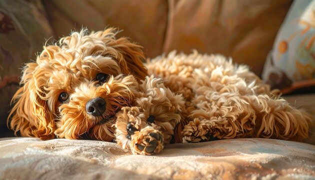 Fluffy dog resting on a couch