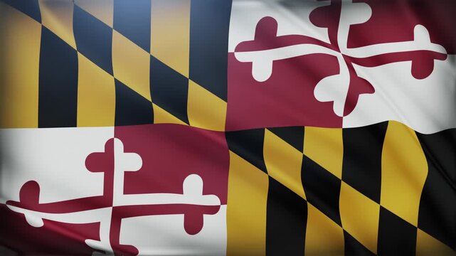 Waving maryland state flag ideal for patriotic designs, social studies resources, historical projects, travel websites, and educational presentations.