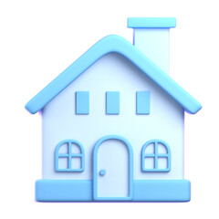 A light blue, 3D rendered illustration of a house, depicted with a simple, playful style.