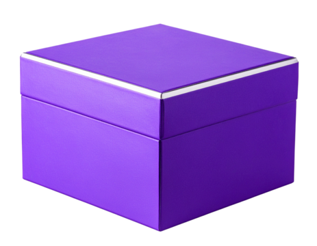 Purple Square Box with Metallic Trim, Top-Down Flat Perspective, isolated on transparent background PNG