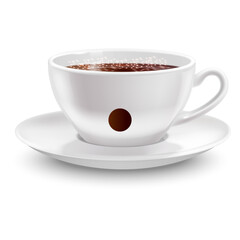 A photorealistic rendering of a coffee cup with saucer, isolated on white.