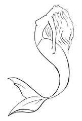 Elegant mermaid gracefully arches her back with flowing hair, embodying mythical allure and oceanic fantasy.
