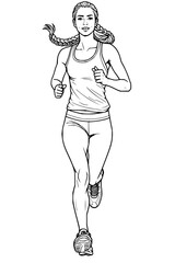 Dynamic woman with braided hair in athletic wear running with energy and focus, inspiring fitness and healthy lifestyle goals